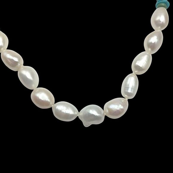 Turquoise Baroque Pearl Necklace Sterling Silver Toggle WW Kingman Western - Picture 6 of 16